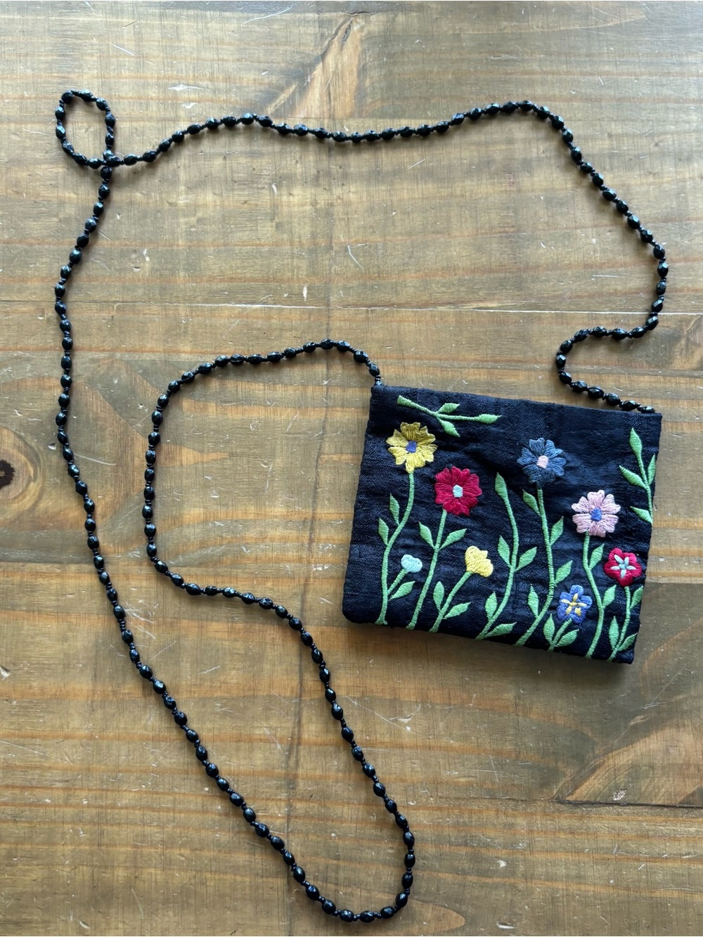 VTG Pierre Urbach Embroidered Floral Shoulder Crossbody Beaded Strap Micro Bag
